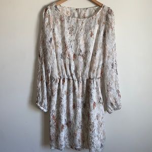 White House Black Market Long Sleeve Dress - Cream and Brown